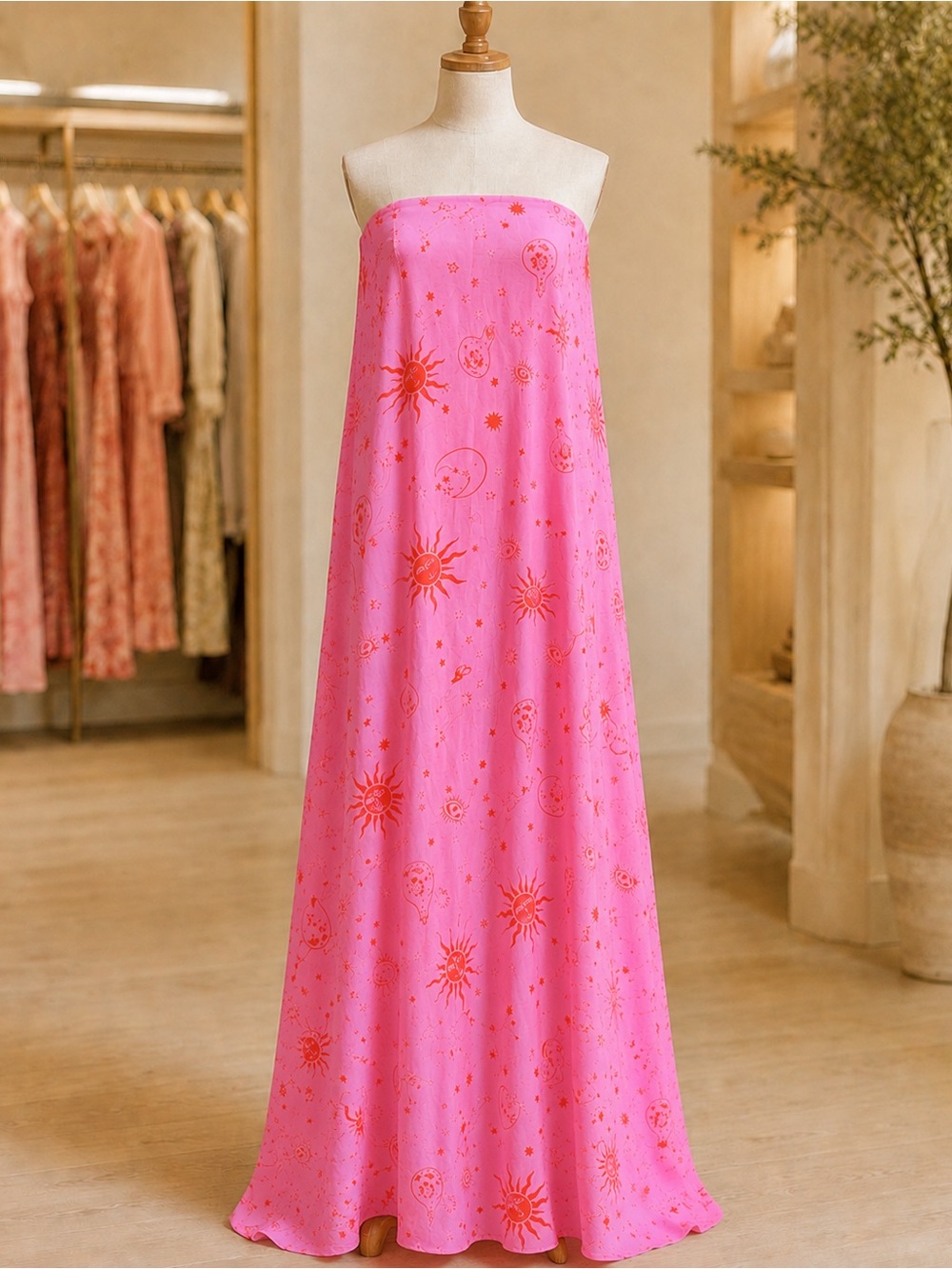 Meet me in Santorini Bright Pink Sun & Stars Maxi dress